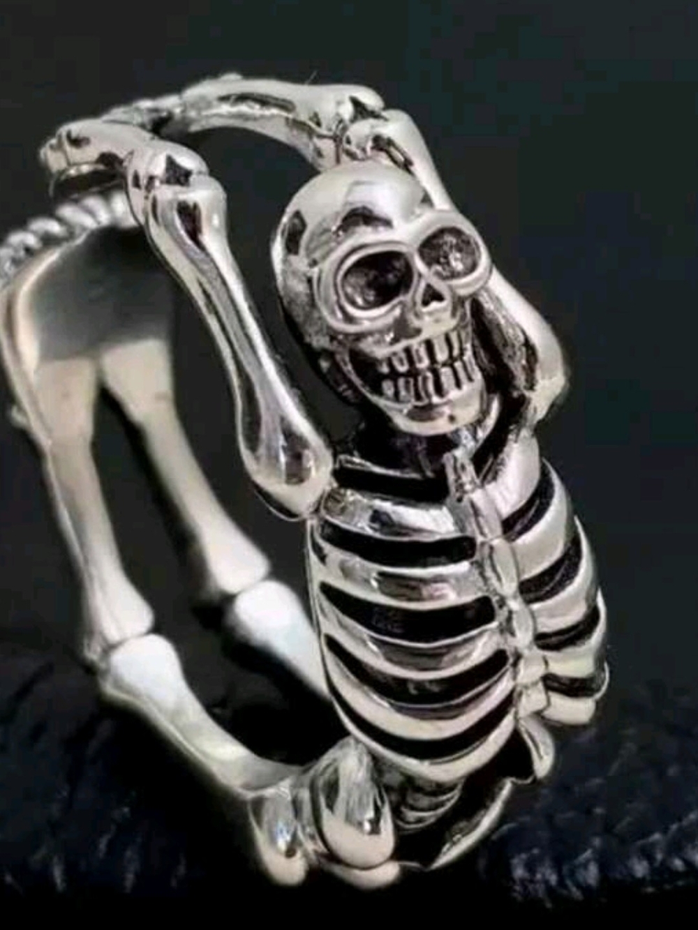 Silver Skeleton Statement Ring - Silver Skull Band